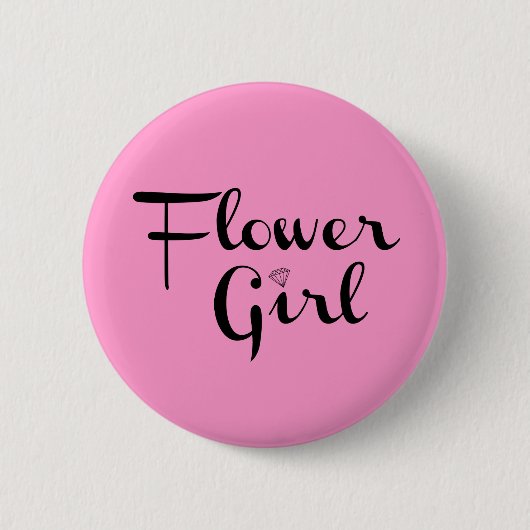 Badge Rond 5 Cm Fleur Retro Script noir sur rose (Devant)