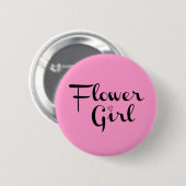 Badge Rond 5 Cm Fleur Retro Script noir sur rose (Devant & derrière)
