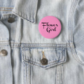 Badge Rond 5 Cm Fleur Retro Script noir sur rose (En situation)