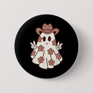 Badge Rond 5 Cm Fleur Retro Western Ghost Halloween Drôle Cowgirl