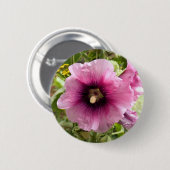 BADGE ROND 5 CM FLEUR ROSE HOLLYHOCK (Devant & derrière)