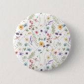 Badge Rond 5 Cm Fleur sauvage Aquarelle Et Motif Papillons (Devant)