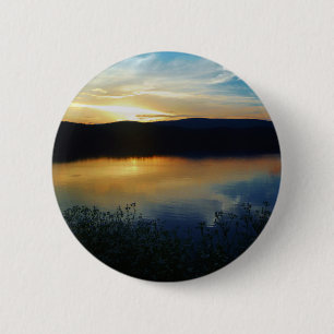Badge Rond 5 Cm Fleur sauvage, coucher de soleil bleu