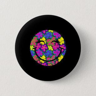 Badge Rond 5 Cm Fleur Tropicale Visage Souriant Mignon Été Tendanc