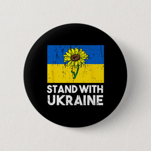 Badge Rond 5 Cm Fleur ukrainienne Tournesol Stand avec l'Ukraine