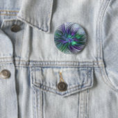 Badge Rond 5 Cm Fleur vert violet Art Abstrait moderne Fractal (En situation)