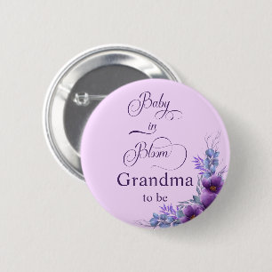 Badge Rond 5 Cm Fleur Violette Aquarelle Élégante Future Grand-mèr
