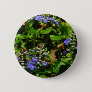 Badge Rond 5 Cm Fleur violette et abeille boursouflante