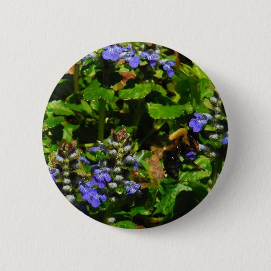 Badge Rond 5 Cm Fleur violette et abeille boursouflante (Devant)