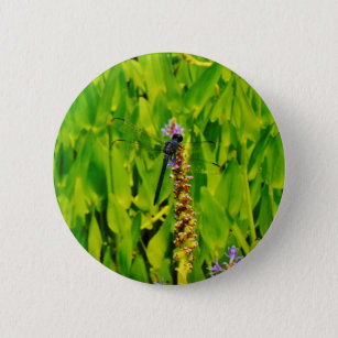 Badge Rond 5 Cm Fleur violette et libellule bleue