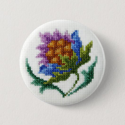Badge Rond 5 Cm Fleur vive brodée à la main (Devant)