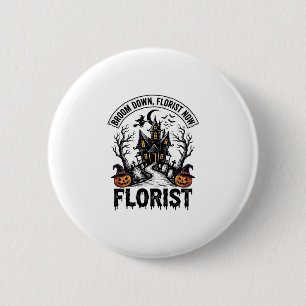 Badge Rond 5 Cm Fleuriste Halloween Sorcière Vintage Maison Hantée