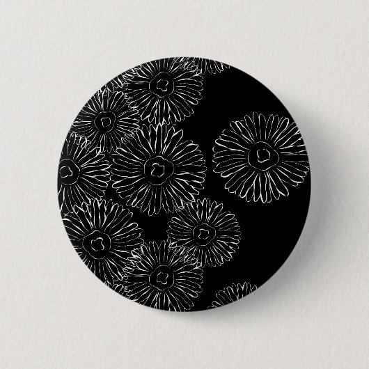Badge Rond 5 Cm Fleurs abstraites de printemps noir et blanc (Devant)