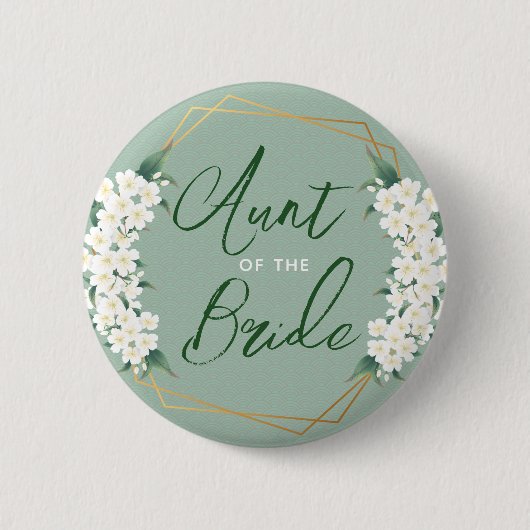 Badge Rond 5 Cm Fleurs blanches botaniques sur la tante verte de l (Devant)