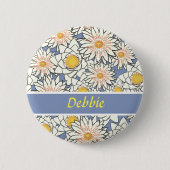 Badge Rond 5 Cm Fleurs blanches en bleu (Devant)
