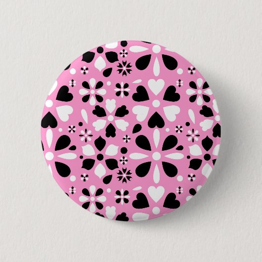 Badge Rond 5 Cm Fleurs blanches noires mignonnes (Devant)
