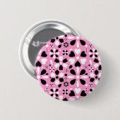 Badge Rond 5 Cm Fleurs blanches noires mignonnes (Devant & derrière)