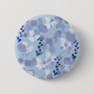 Badge Rond 5 Cm Fleurs Bleues