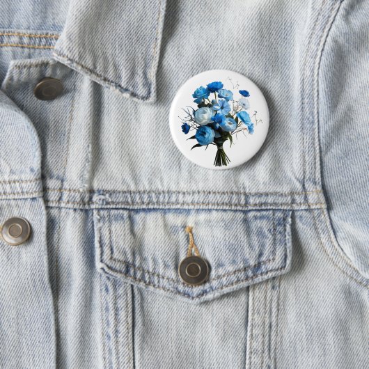 Badge Rond 5 Cm Fleurs bleues et blanches (En situation)