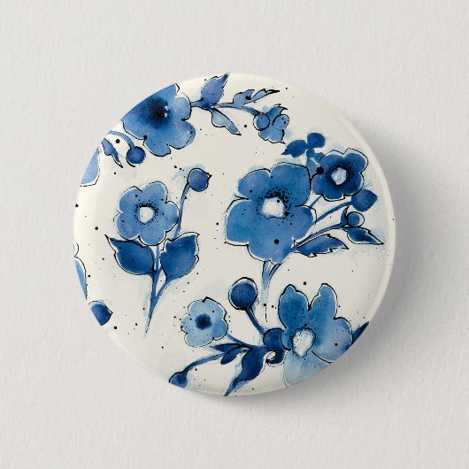 Badge Rond 5 Cm Fleurs bleues indépendantes (Devant)