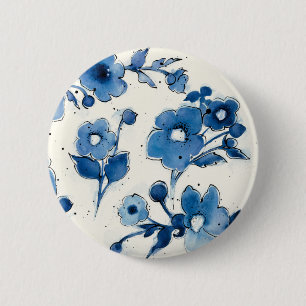 Badge Rond 5 Cm Fleurs bleues indépendantes