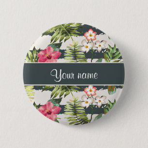 Badge Rond 5 Cm Fleurs chics et rayures de ketmie