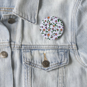 Badge Rond 5 Cm Fleurs Colorées, Motif Floral, Verdure, Boho