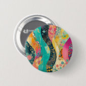 Badge Rond 5 Cm Fleurs Colorées Vague (Devant & derrière)
