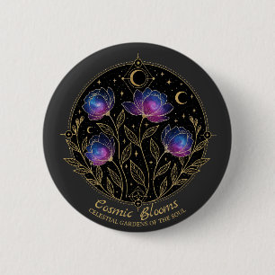 Badge Rond 5 Cm Fleurs cosmiques – Fleurs de mandala floral célest