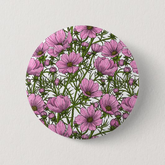Badge Rond 5 Cm Fleurs Cosmos roses (Devant)