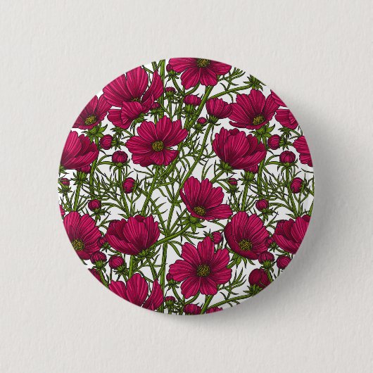 Badge Rond 5 Cm Fleurs Cosmos roses (Devant)