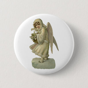Badge Rond 5 Cm Fleurs d'ange de Noël vintage, découpage victorien