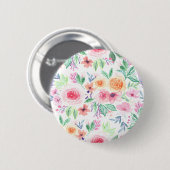 Badge Rond 5 Cm Fleurs d'aquarelle et feuilles (Devant & derrière)