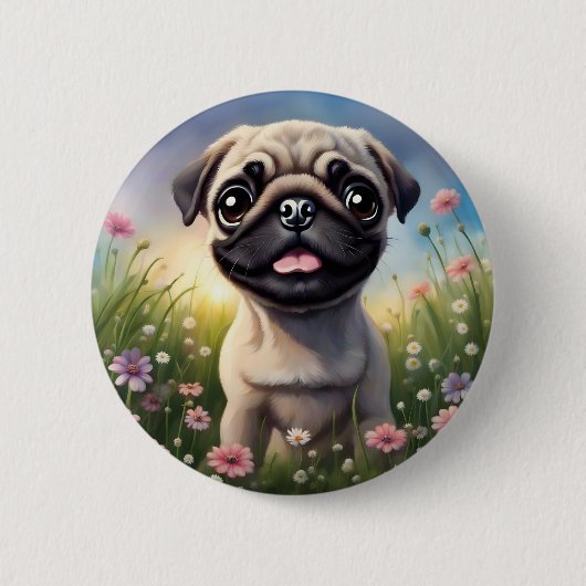 Badge Rond 5 Cm Fleurs de carlin (Devant)