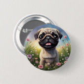 Badge Rond 5 Cm Fleurs de carlin (Devant & derrière)