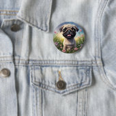 Badge Rond 5 Cm Fleurs de carlin (En situation)