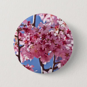 Badge Rond 5 Cm Fleurs de cerisier Sakura Étoiles rouges