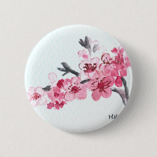 Badge Rond 5 Cm Fleurs de cerisiers roses