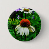 Badge Rond 5 Cm Fleurs de cônes blanches et orange (Devant)