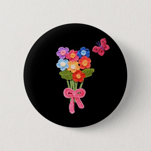 Badge Rond 5 Cm Fleurs de Crochet Papillon et Bow impression (Devant)