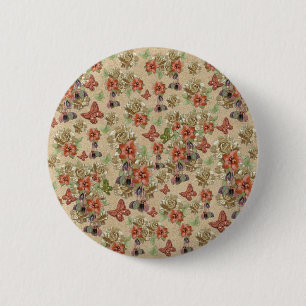 Badge Rond 5 Cm Fleurs de cuir sur le daim