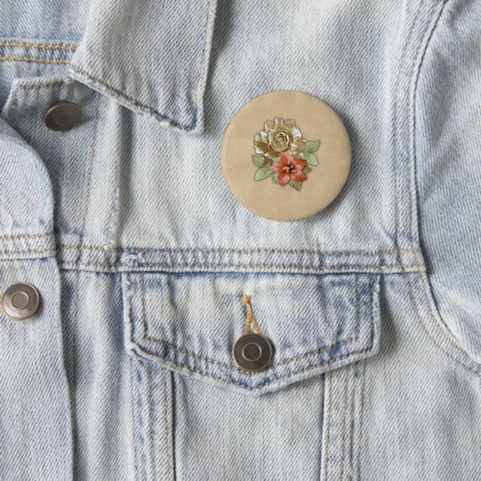Badge Rond 5 Cm Fleurs de cuir sur le daim (En situation)