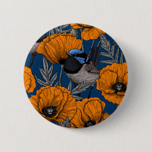 Badge Rond 5 Cm Fleurs de fleurs et fleurs de pavot orange