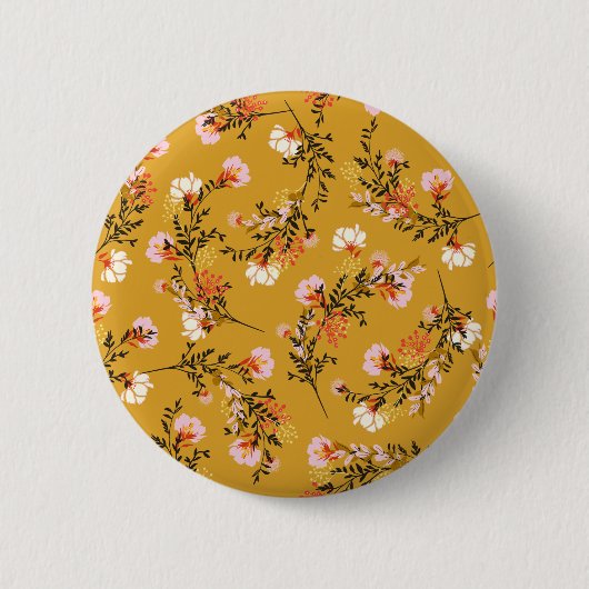 Badge Rond 5 Cm Fleurs de fond jaune (Devant)