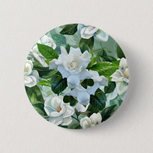 Badge Rond 5 Cm Fleurs de gardénia blancs