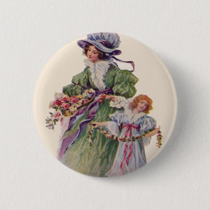 Badge Rond 5 Cm Fleurs de la mère et de la fille victoriennes Fête