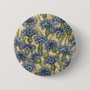 Badge Rond 5 Cm Fleurs de maïs bleues, fleurs sauvages sur le jaun