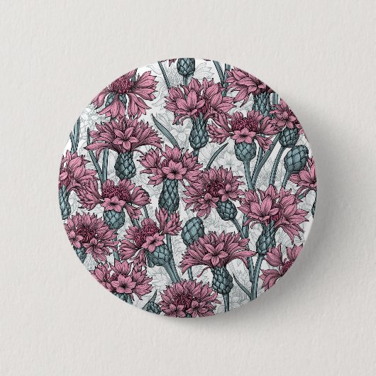 Badge Rond 5 Cm Fleurs de maïs roses, fleurs sauvages sur blanc (Devant)
