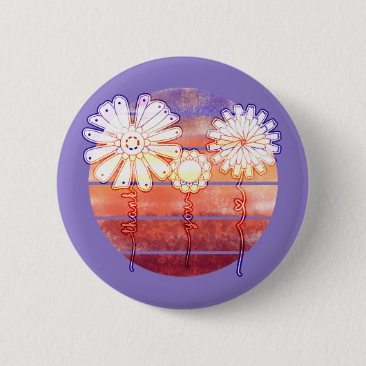 Badge Rond 5 Cm Fleurs de Merci au coucher du soleil - Bouton viol (Devant)