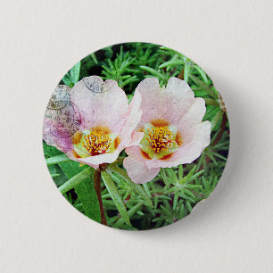 Badge Rond 5 Cm Fleurs de mousse roses